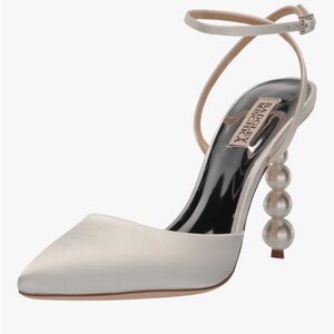 Badgley Mischka Indie Pearl Stiletto Soft White Satin Bridal Heels